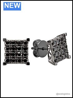 14K White Gold Black Diamond Stud Earrings